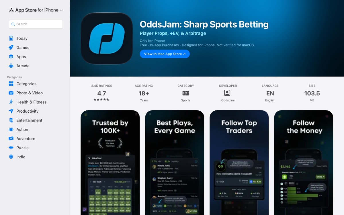 OddsJam screenshot