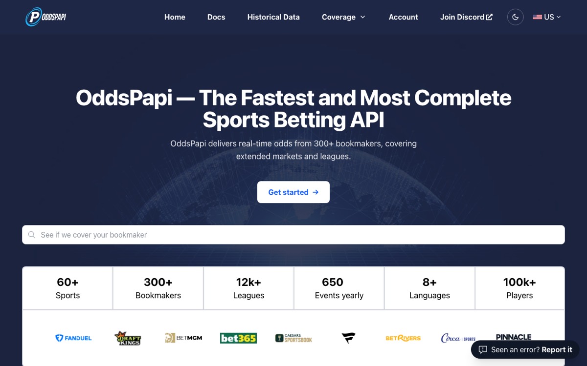 OddsPapi homepage